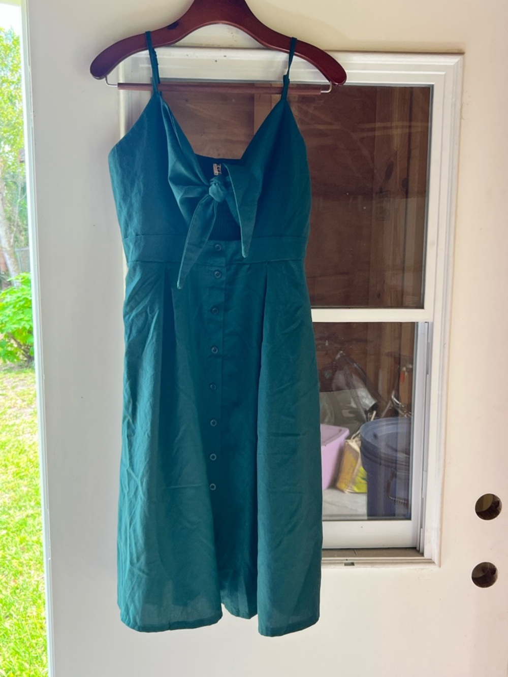 Sleeveless Teal Midi Dress with Front Tie